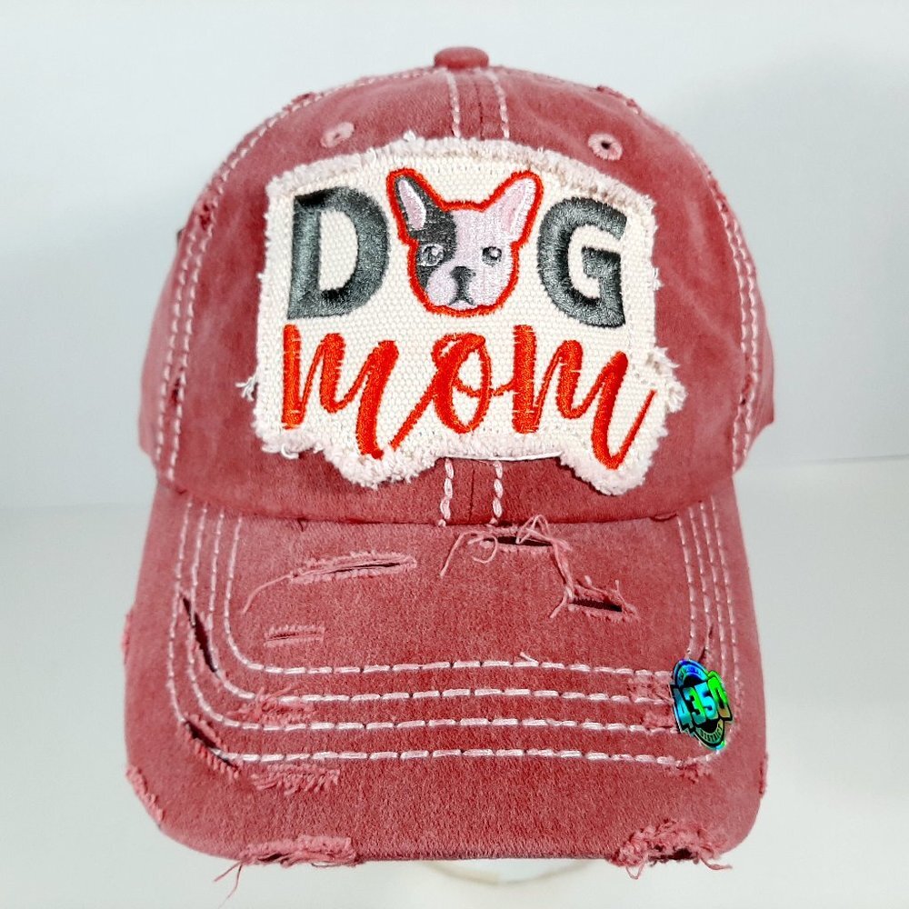 Dog Mom Embroidered Frayed Patch Distressed Baseba